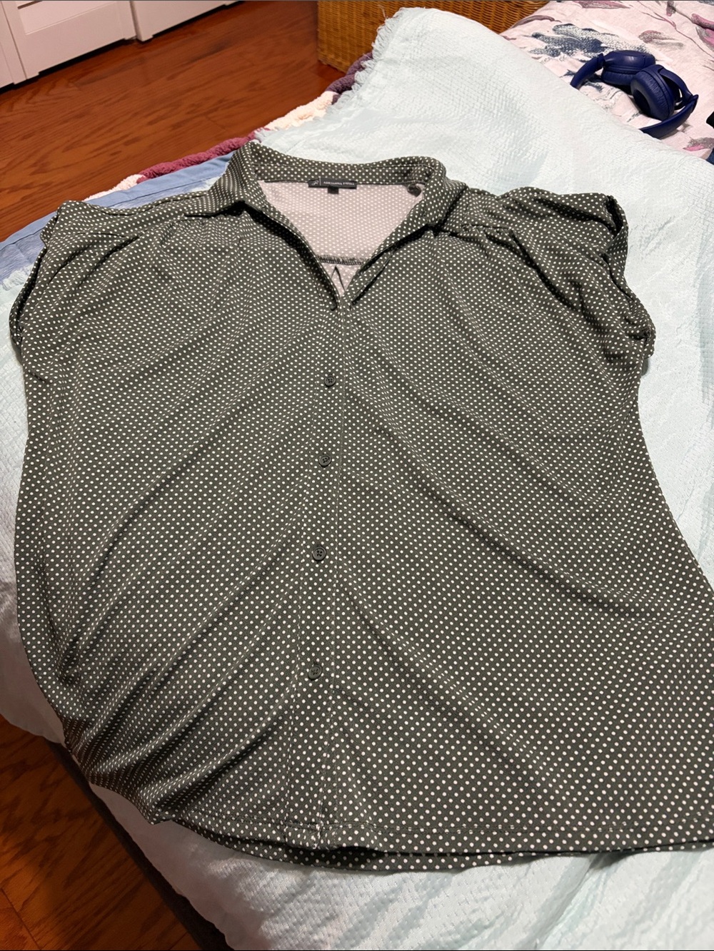 Adrianna Papell Olive Polka Dot Button-Front Blouse